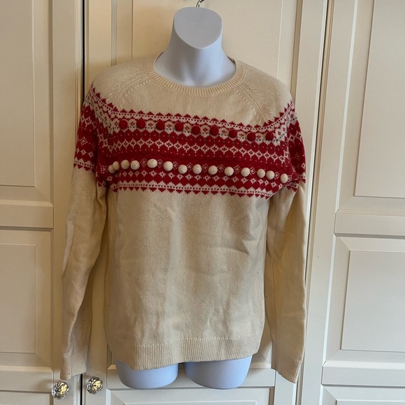 Brooks Brothers Merino Wool Christmas Sweater Cream and Red Size M . Holiday - Picture 1 of 10
